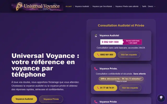 Page d’accueil de Universal Voyance